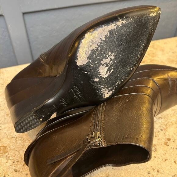 Miu Miu Dark Brown Leather Wedge Bootie Pumps 4.5" Heel Size 38 1/2 (8.5) - Picture 8 of 9